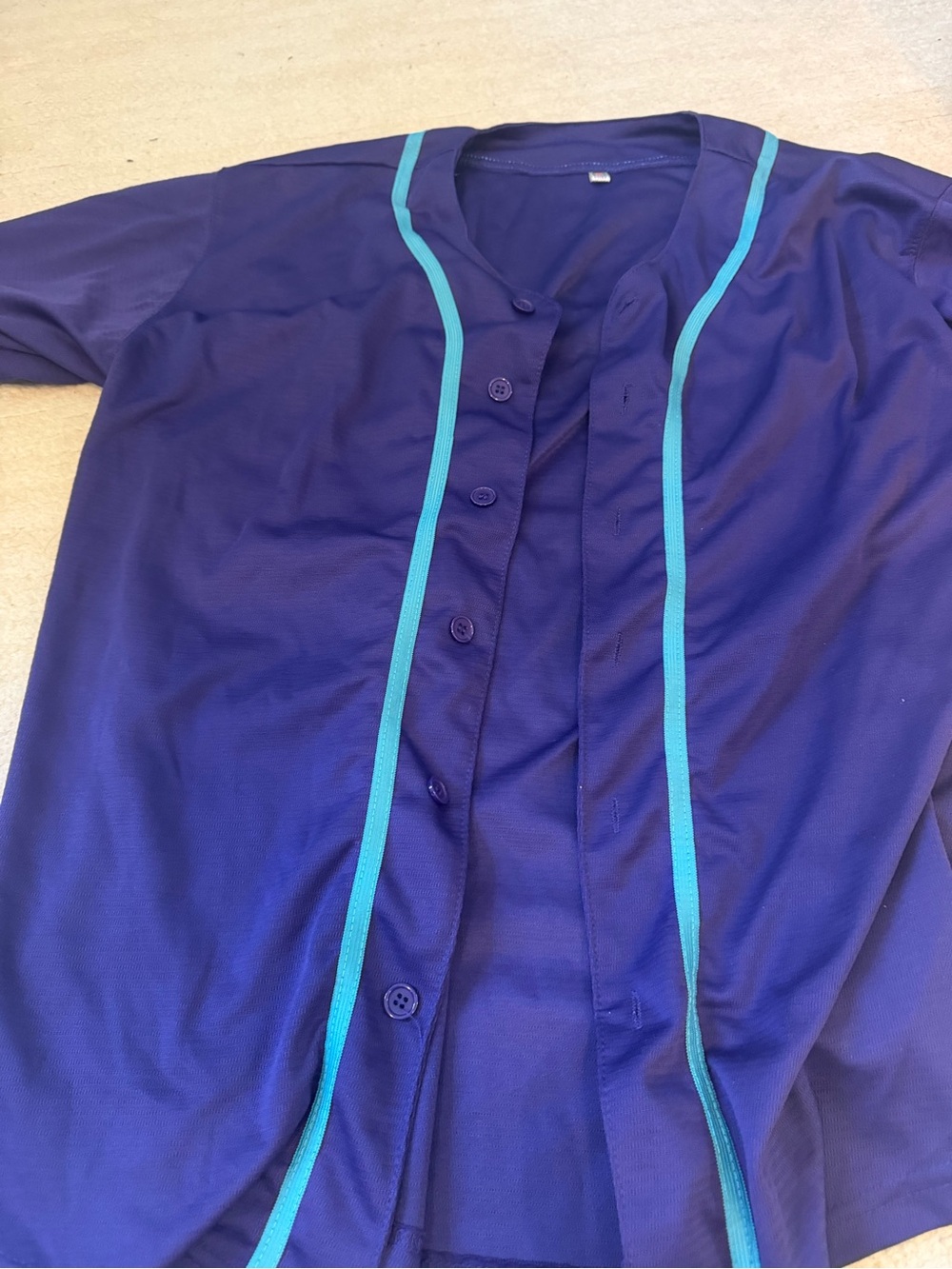 Deep Purple Button-Up Jersey with Teal Trim